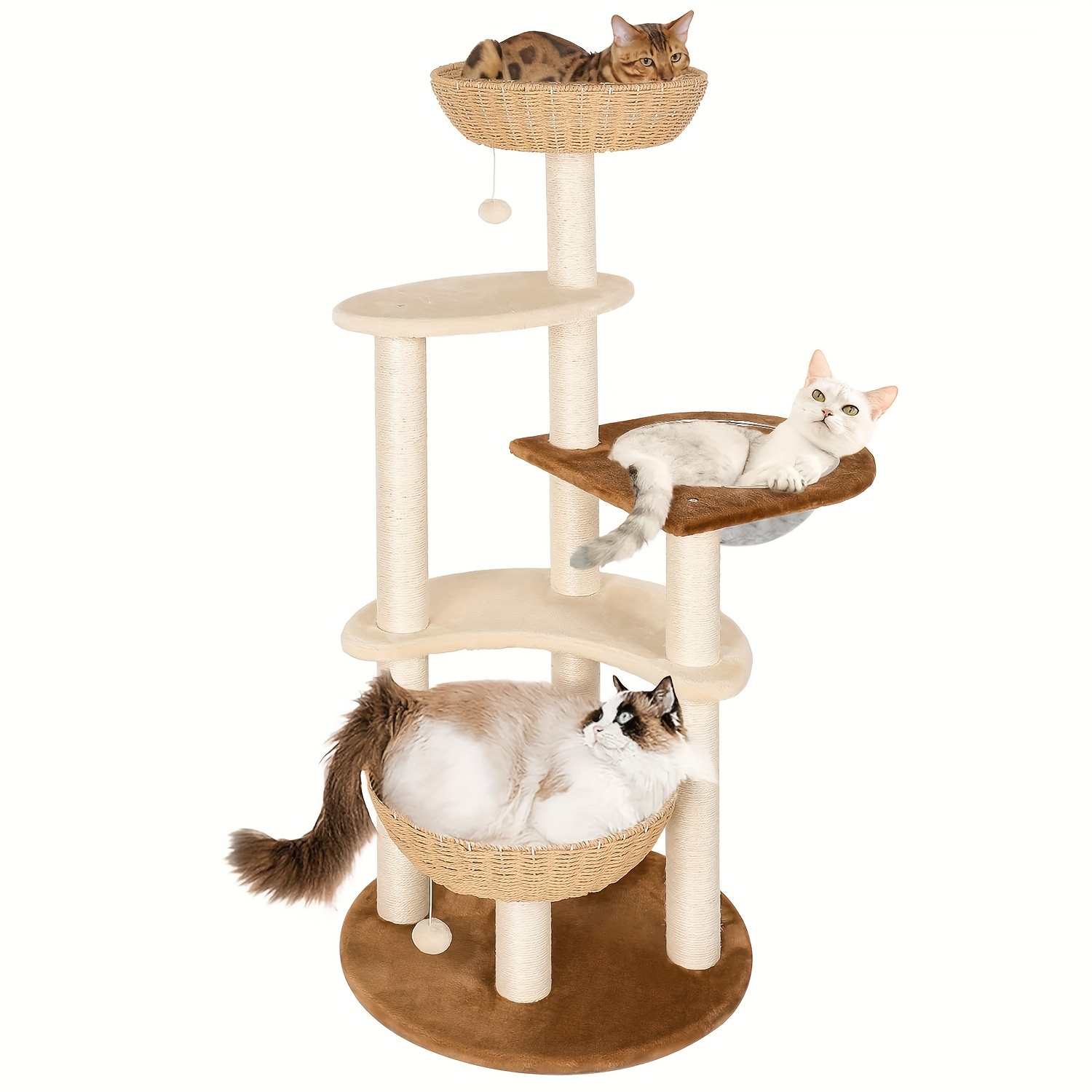 

Modern Cat Tower Tree For Large Cats 25ibs, 55 Inch Cute Boho Cat Tower Tall With 2 Handwoven Cat Basket Beds & Space Capsule, Unique Rattan Wicker Adult Cat Tower Tree For Multiple Cats