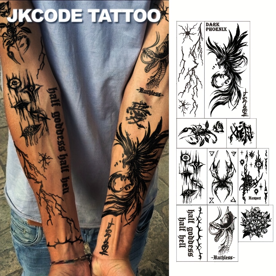 full arm tattoo tattooed back dark gothic style 10pcs set tattoos     eye   snake rose spider stickers mens cartoon pattern womens temporary tattoos halloween music festival   makeup lasts 3 5 days