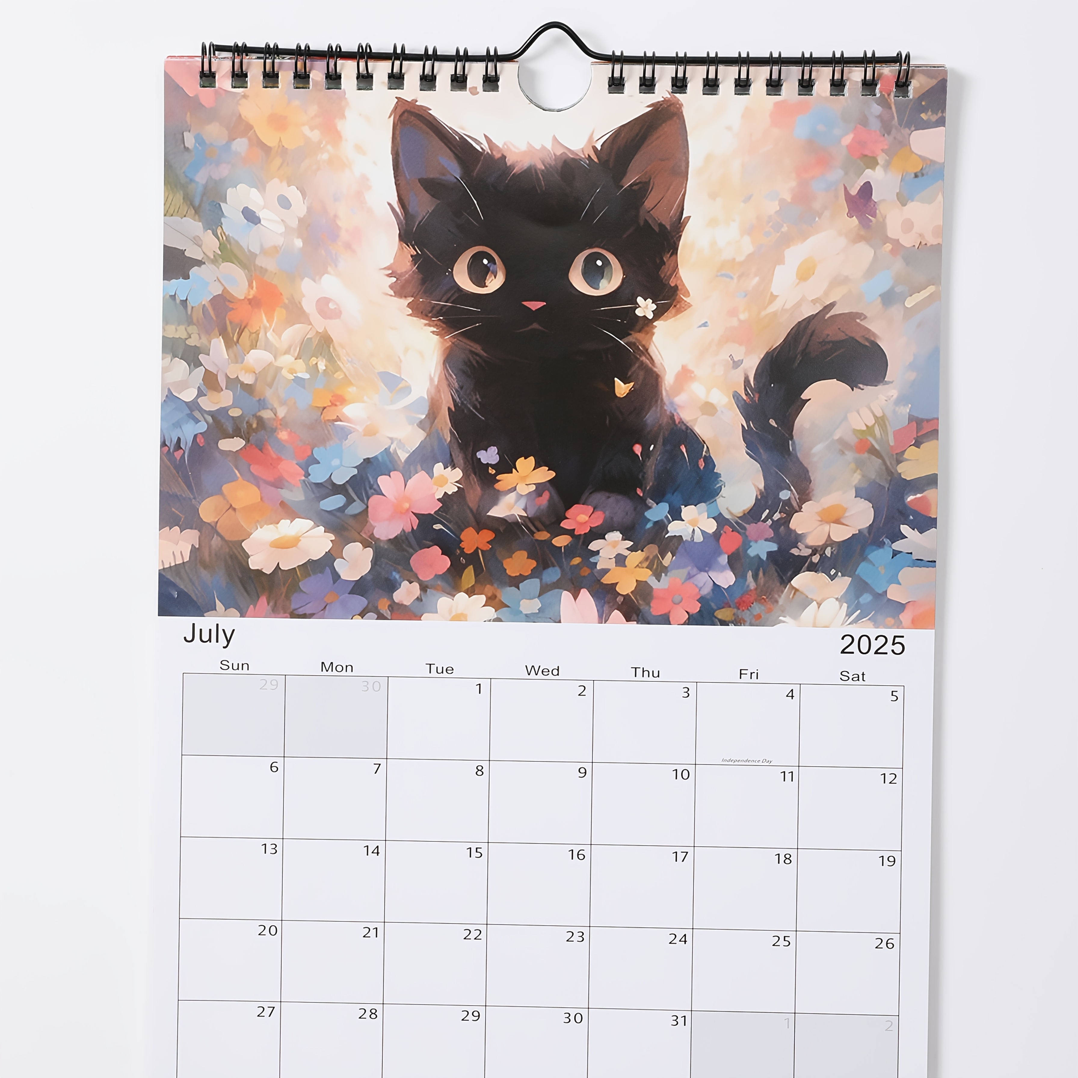 

1pc 2025 Artistic Oil Painting Cat Calendar Specifically For Cat Lovers, For Office Or Home, English Text, Paper Material