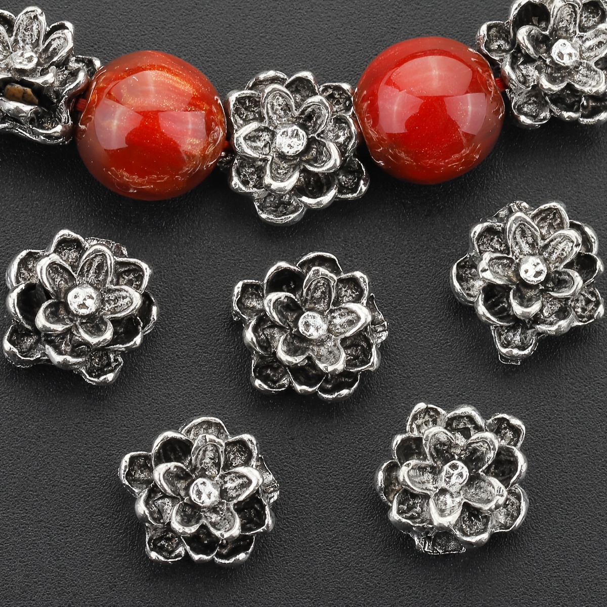 

20pcs Triple-layer For Lotus Flower Beads - Alloy, 3d Metal Spacer Charms For Making - Ideal For Bracelets, Necklaces, Earrings & Keychains