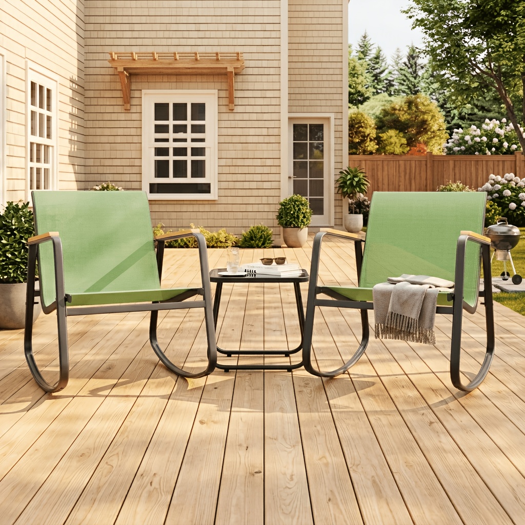   3pcs patio rocking chair set with glass table outdoor   with breathable   mesh rust resistant   ergonomic backrest armrests for garden porch backyard