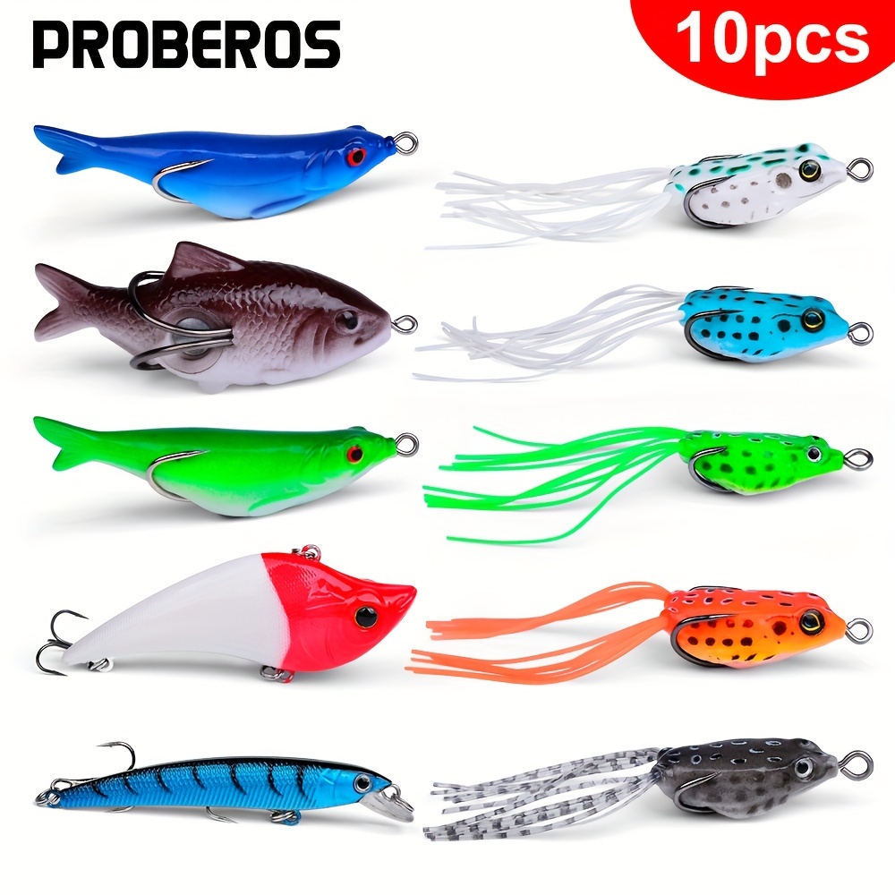 

Proberos 10pcs Topwater Frog Fishing Lures Set With Sharp Hooks For: Catch Bass, Trout &ultra-soft Hollow Rubber Weedless Lures With Fishing Accessories