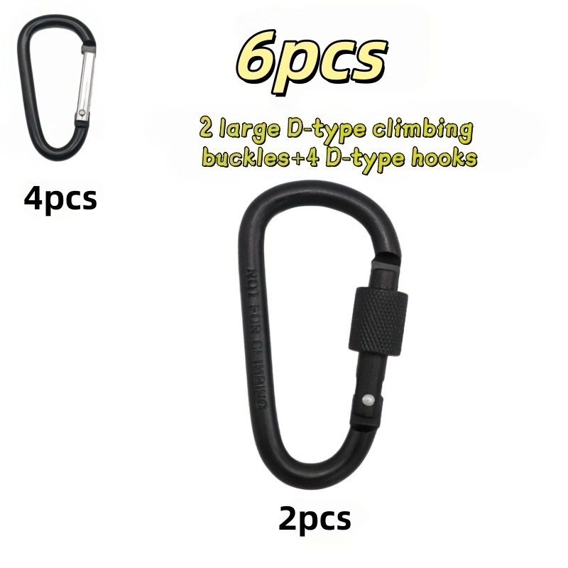 TEMU 6pcs Set (2 Large + 4 Small) D-shaped Or Hook With Locking , Screw Locking Mechanism, Suitable For Camping, Hiking, Fishing And Camping Gear