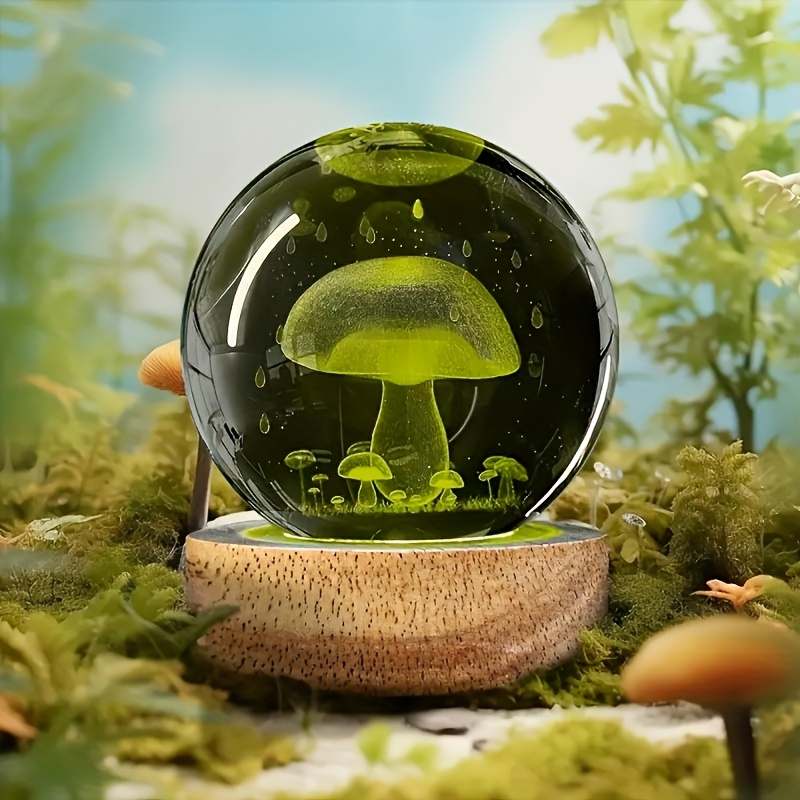 TEMU 3d Mushroom Crystal Ball Night Light, Glass Art Decoration. Endowed With The To Grow And , Heal And Regenerate. As A Home Decoration, It Adds A