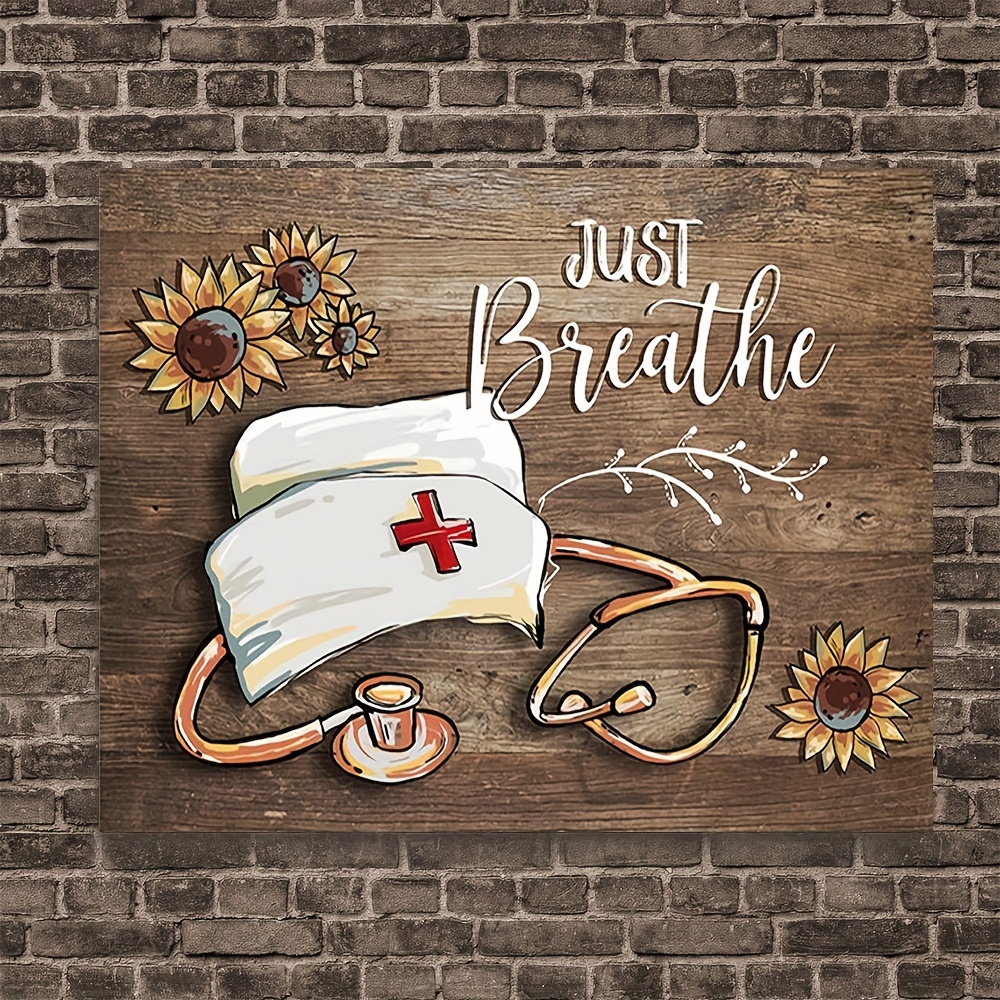 

1pc Wooden Framed Canvas Painting, Just Breathe Stethoscope Nurse Canvas Canvas Just Breathe Canvas Nurse Canvas Inhale Exhale Nurse Wall Art Medical Office Decor Pb Canvas,wall Art Prints With Frame