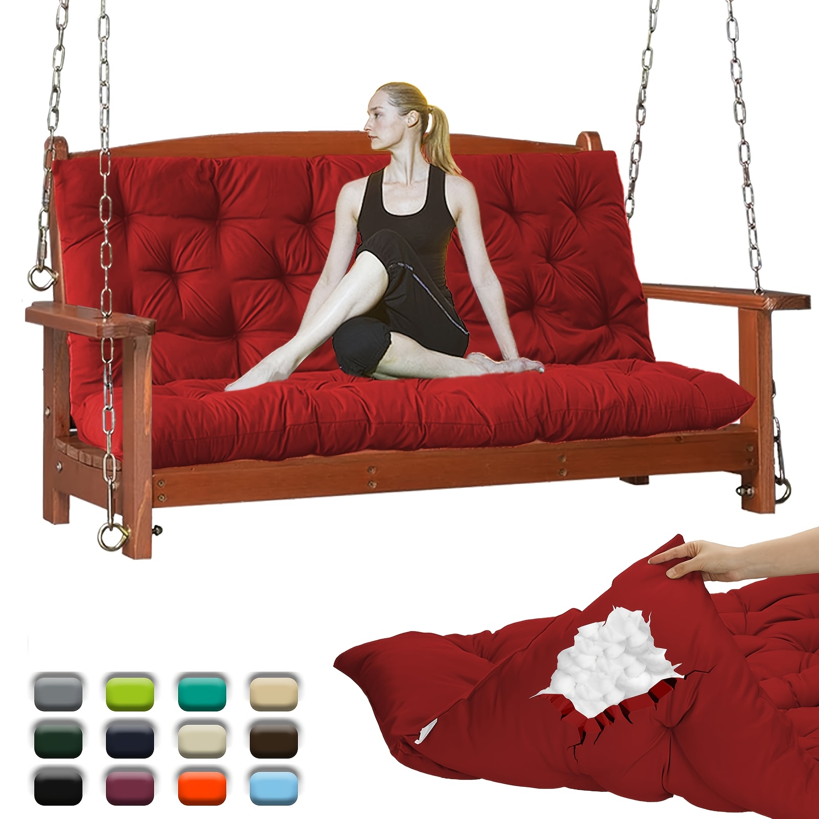 TEMU Coussin de remplacement pour balançoire 2-3 places, coussins de banc d'extérieur avec épaissi de 5 pouces, coussin de glissière pour fauteuil de