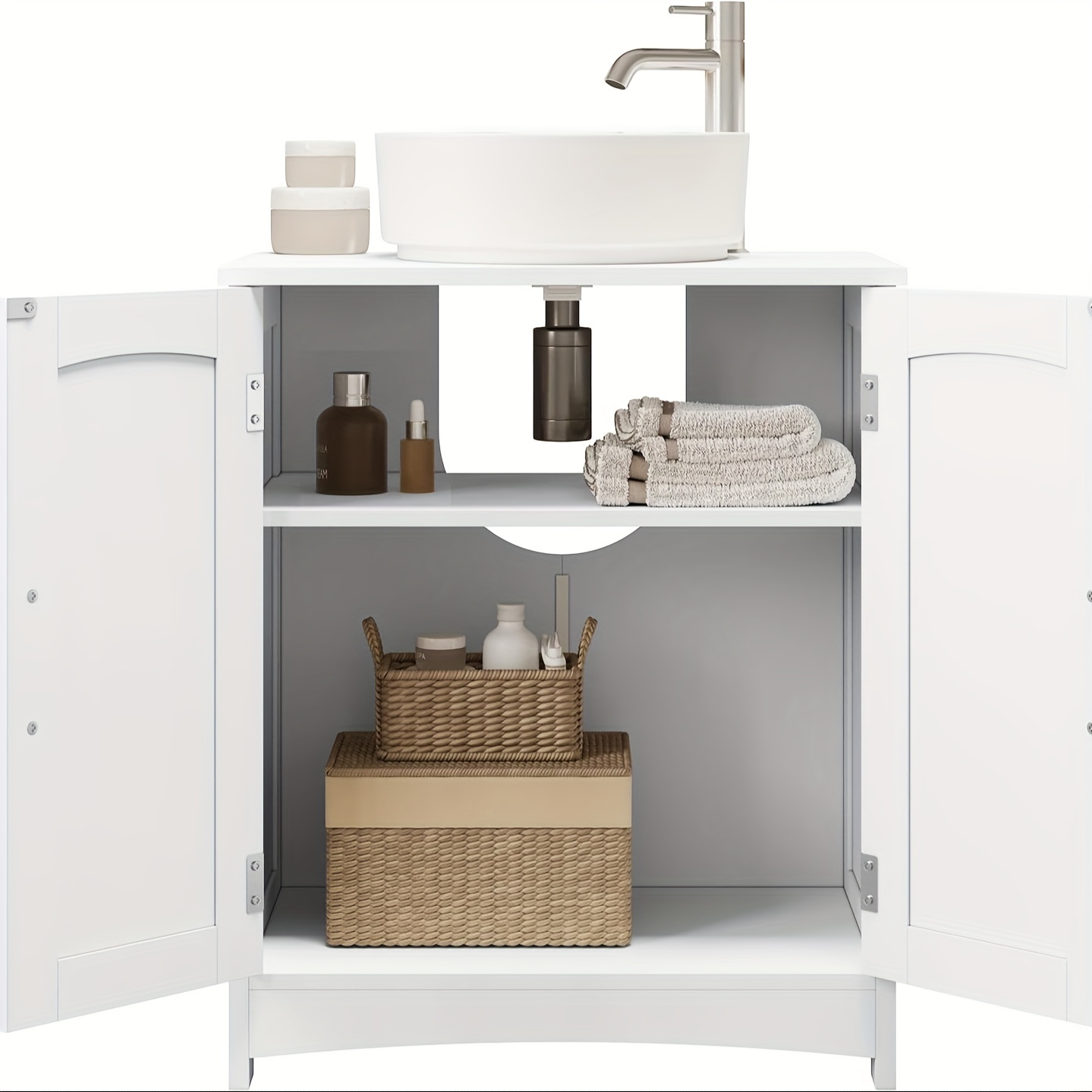 1pc Washbasin Base Cabinet, Vanity Unit, Washbasin Base Cabinet, Bathroom Cabinet, Bathroom Cabinet With 2 Doors, Adjustable Shelf, Free-standing, Modern, 50x60x30 Cm, White