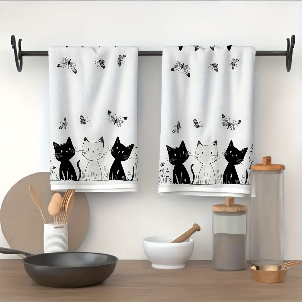 TEMU 2pcs Set, Black And White Cat And Kitchen Towels, Towel Set, Super Absorbent And Soft Cleaning Cloth, Cooking And Baking Tea Towels, Tea Towels,