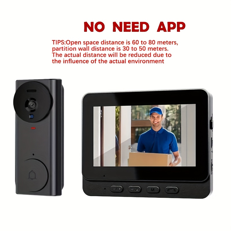 4,7 cm Video Deurbelcamera met Tweewegspraak, RF-beveiliging, Nachtzicht, Ideaal voor Thuis en Zakelijk Gebruik, Zonder Abonnement, Zonder App, Zonder WiFi