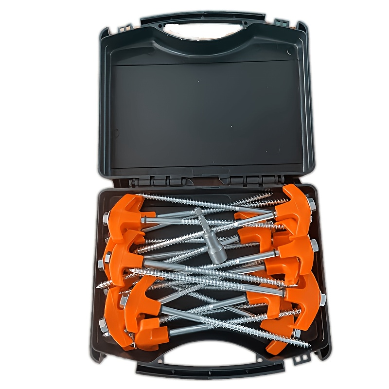 TEMU 22-teiliges Set mit orangen Erdspießen, enthält 20 orange Erdspieße + 1 Schraubenschlüssel + 1 schwarzes Kunststoffetui – einfache Installation,