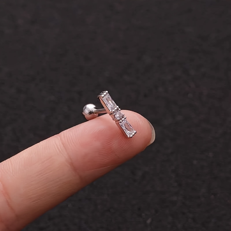 Titanium Steel Barbell Ear Stud with Micro-Inlaid Zirconia