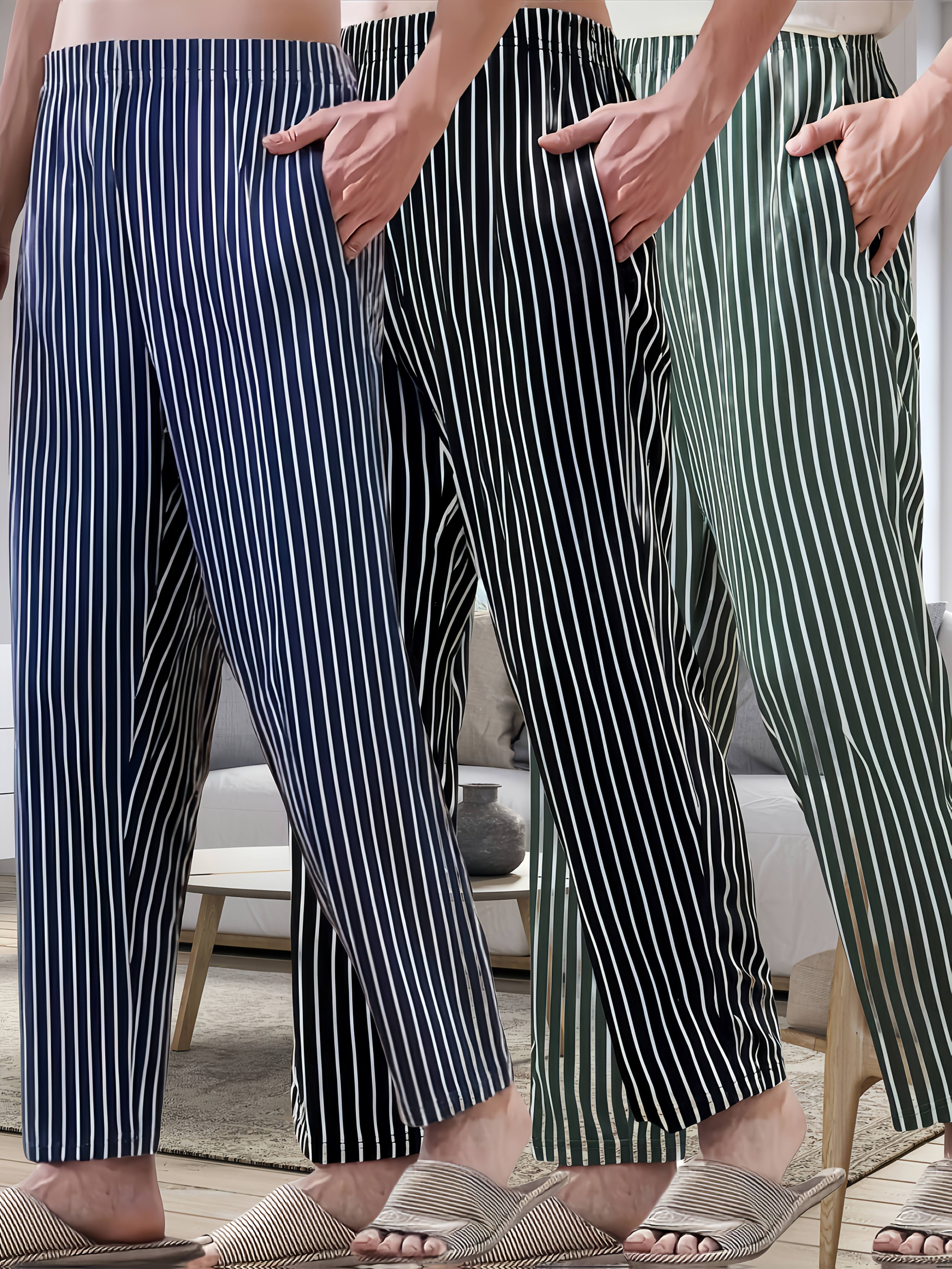 3pcs set of   combination   pants for men with high end vertical stripes 3pcs long pants lightweight and soft   elastic waist   with pockets       pajamas