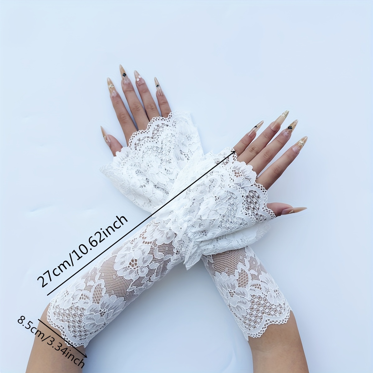 E-shop 1 Paar Schwarze Doppellagige Glocken-Spitze Armwärmer | Transparente, durchbrochene Armstulpen im Viktorianischen Stil, Süße Lolita Outfit