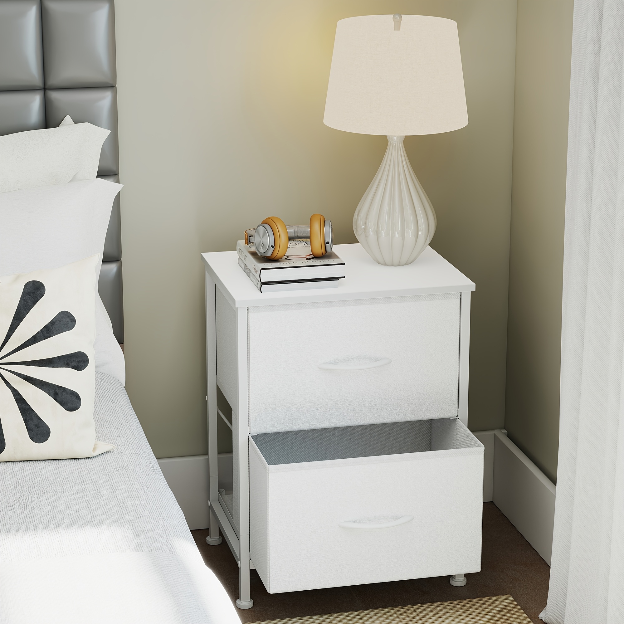 Nightstand With 2 Drawers, Side Table For Bedroom, Steel, 1/2 Set, Modern, 39.7 X 30.1 X 52.3 Cm