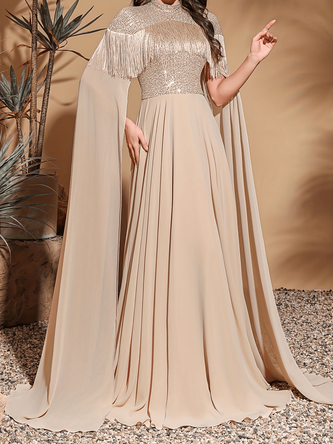 slim fit dress slacks Fitted Beaded Strapless Cape Sleeve Slit Gown by Panoply 14194 22 / Sky