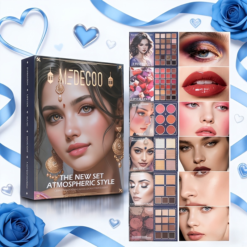 79 colors book style folding makeup palette eyeshadow lip gloss contour blush concealer all in one makeup palette very convenient suitable for anniversary and valentines day holiday gifts