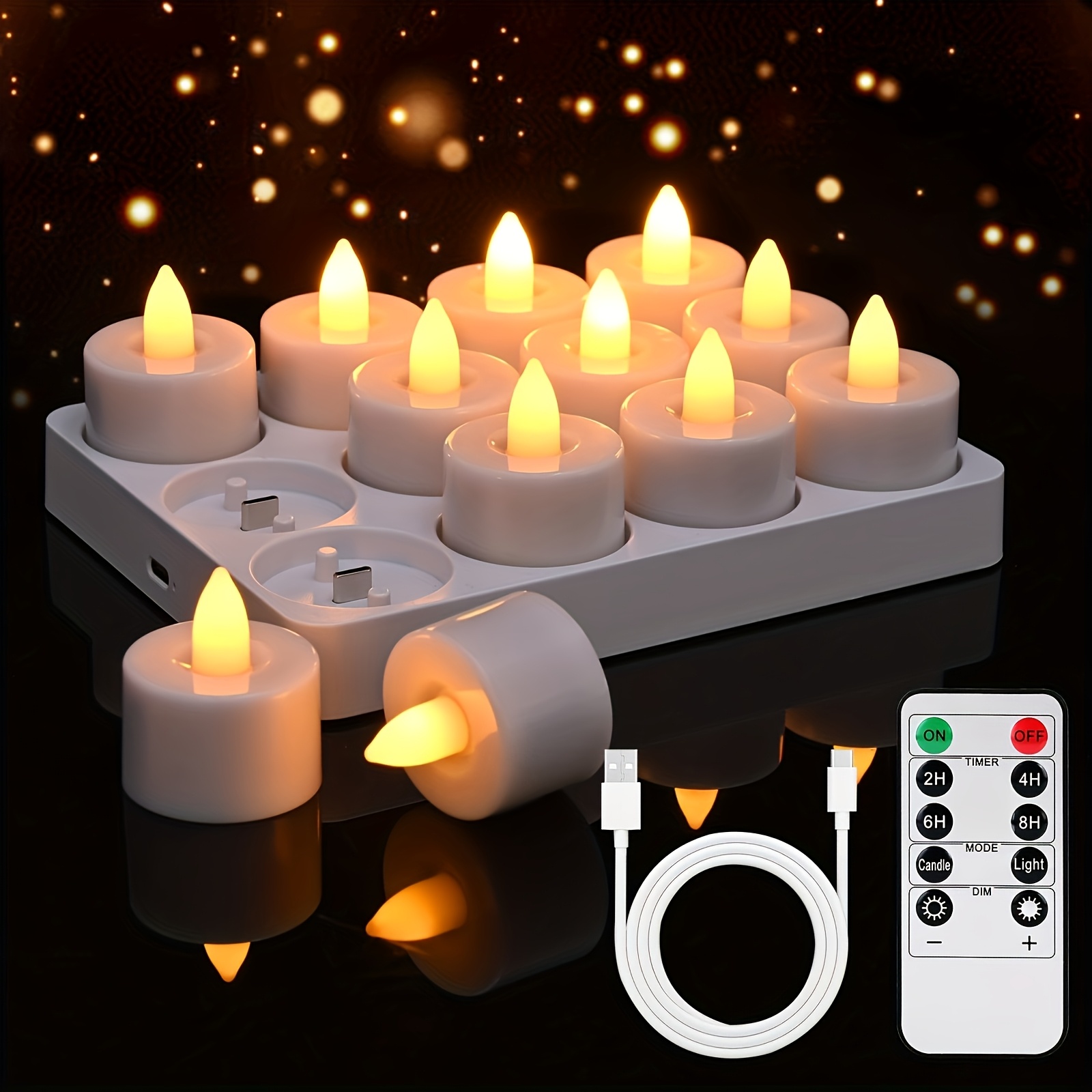 12-Pack KagoLing Rechargeable Flame-Free LED Tea Light Candles