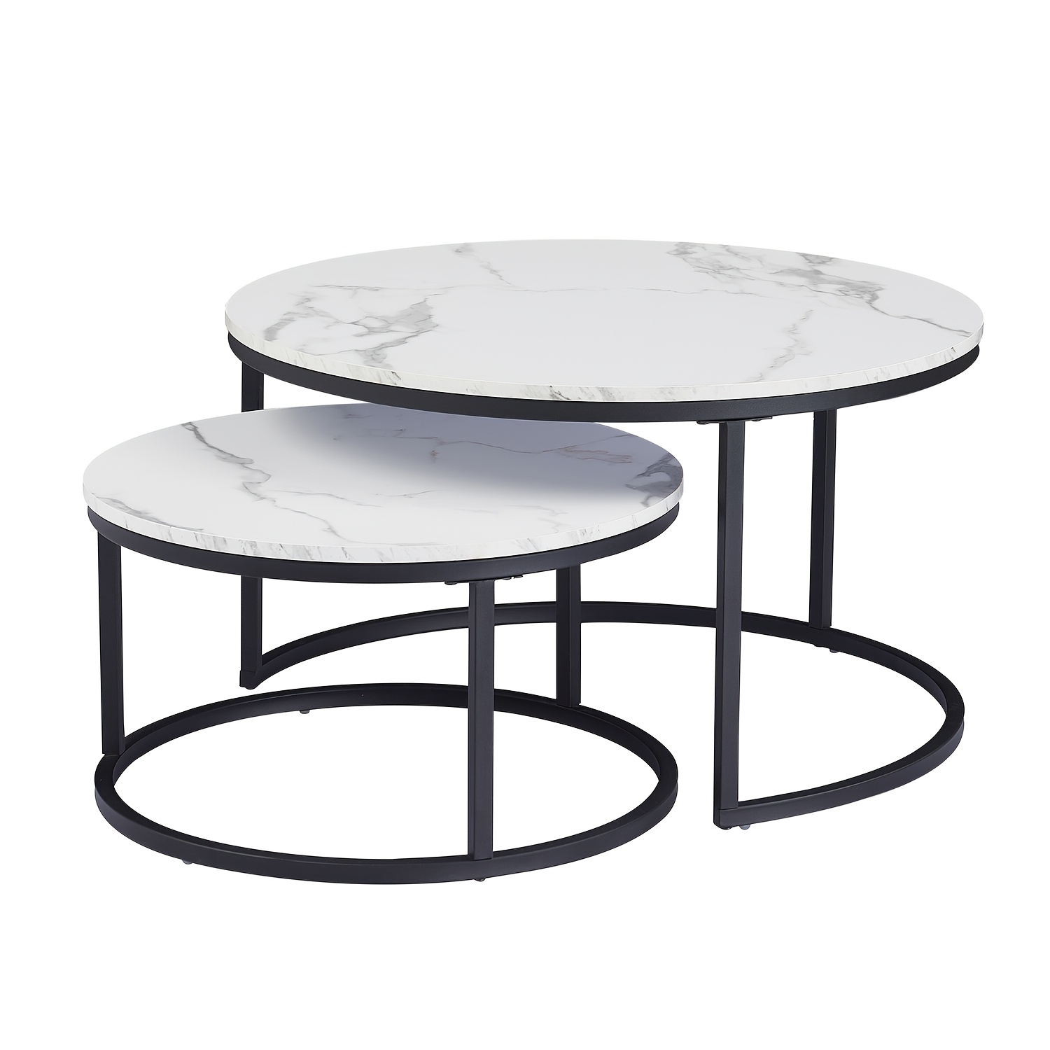 Egoonm Set Of 2 Nesting Coffee Table Round Coffee Table Sturdy Metal Frame With Tempered Glass Top, Stylish Modern Accent Side Tables For Living Room, Bedroom, And Office Room, 80cm&60cm/60cm&40cm