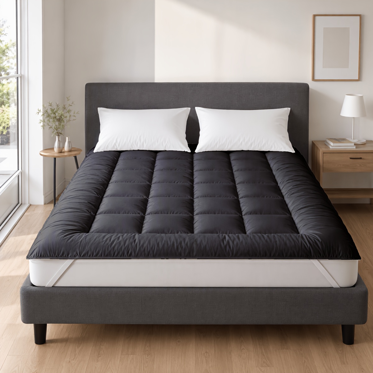 Image of 10cm Mattress Topper With 1000gsm Filling And Elastic Corner Straps, Soft Quilted Mattress Pad, Comfortable Bed Topper Protector With , Breathable Mattress Cover For Bedroom, , And Home Use