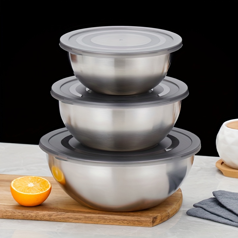 TEMU Three-piece Stainless Steel Mixing Bowl, Kneading Bowl, Salad Bowl, Cooking Food Kitchenware