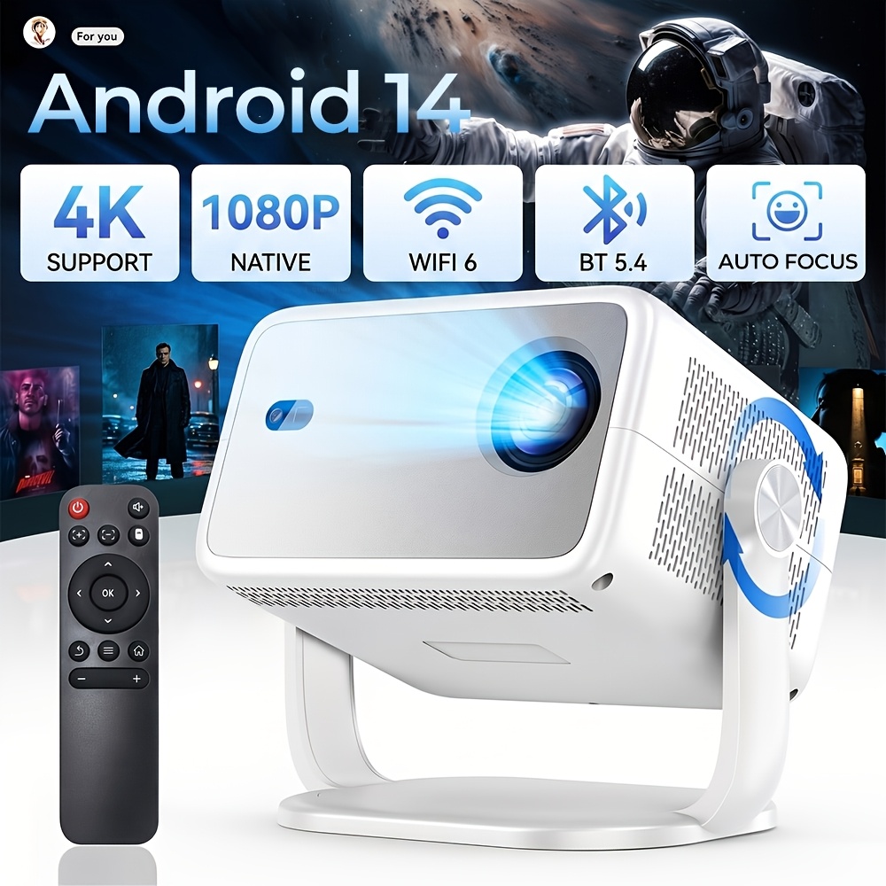 Image of [built-in Apps/4k Support] 14 Smart Projector With Wifi6 And Bt 5.2, Movie Projector, Auto Focus For Home Theater Bedroom Ceiling Indoor Projector, Mother's Day Gift