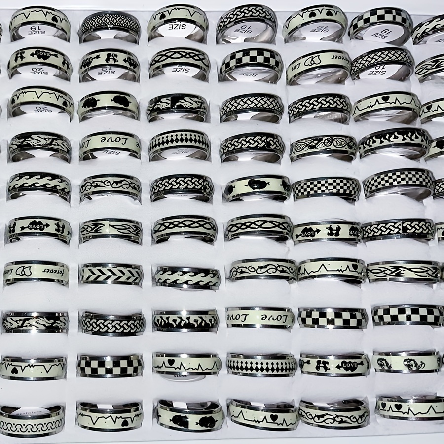   glow in the dark stainless steel rings 10 20pcs punk hip hop   for couples parties casual attire details 1