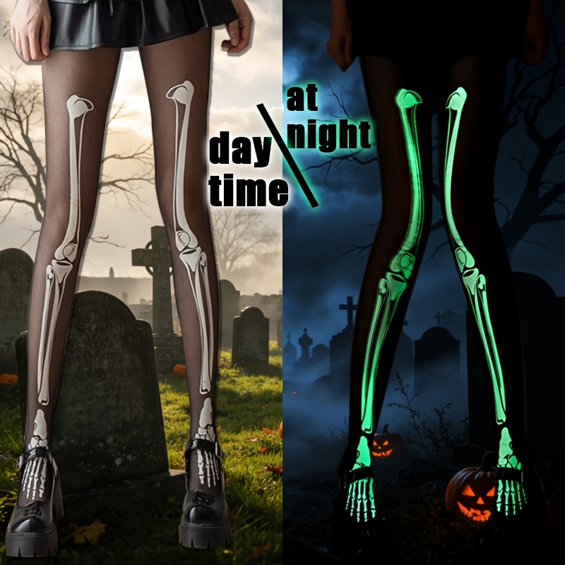 TEMU [Halloween] 1 di Calze Fluorescenti Trasparenti per la , Cosplay da Donna per Feste di Halloween, Collant con Scuro