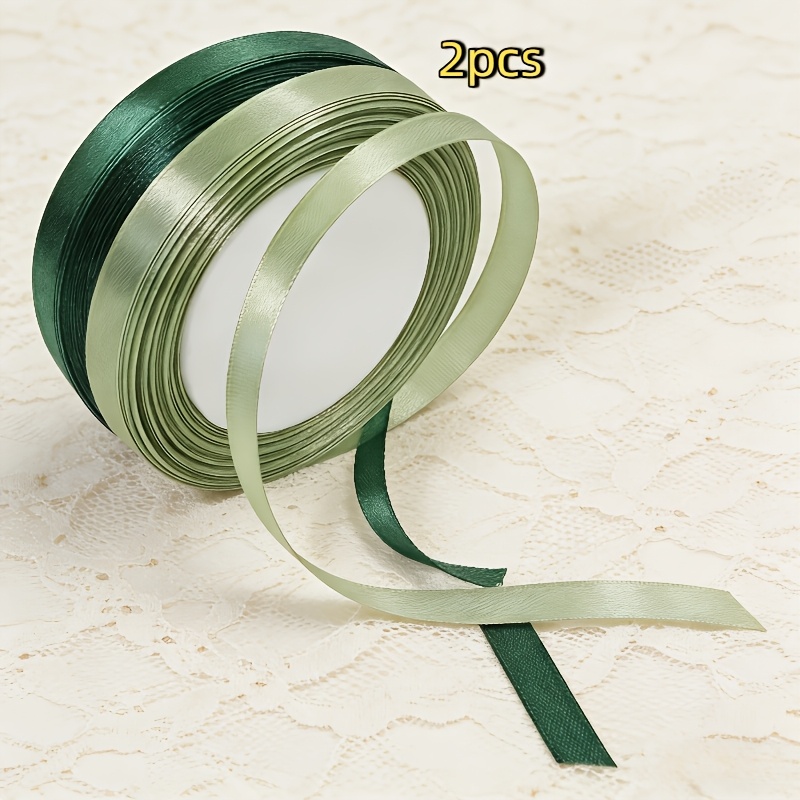 TEMU 2 Rolls Of Green And Dark Green Satin Ribbons - Total Length 1732.28 Inches, Suitable For Bohemian Wedding Decor, Bouquet Wrapping, Handmade