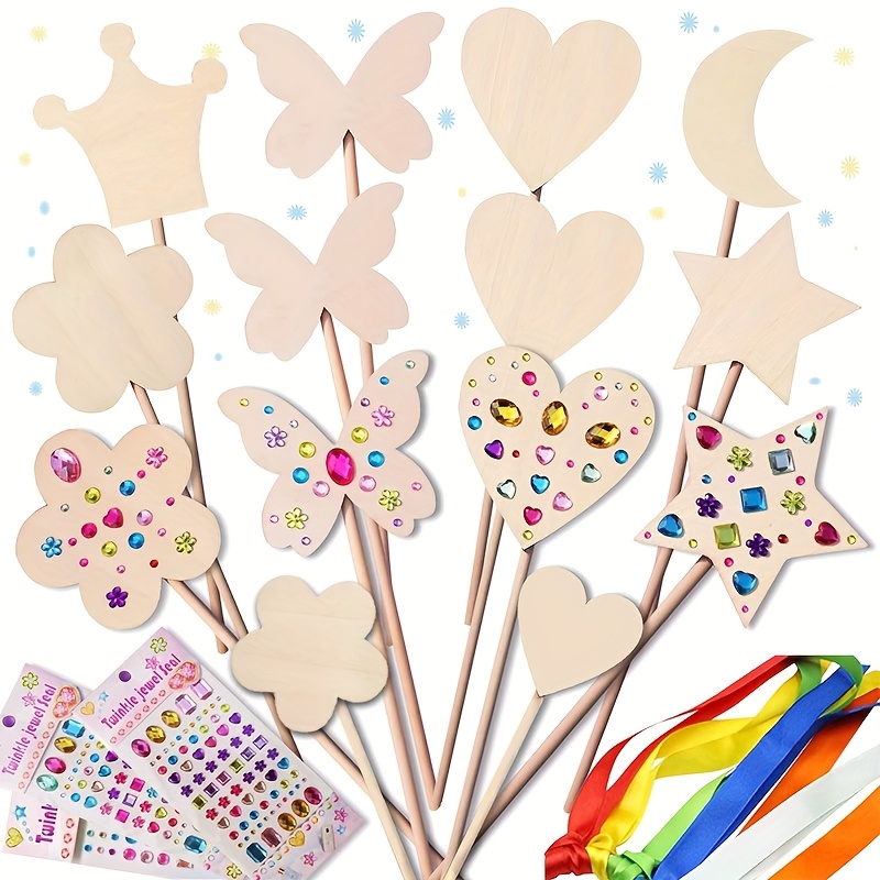 

Princess Wand Craft Set, Birthday Party Supplies, Diy Wand Crafts, Including 6 Unfinished Wooden Fairies With 2 Wands , 3 Gem Stickers, 12 Ribbons With A Width Of 6mm/length Of 50cm (random Color)