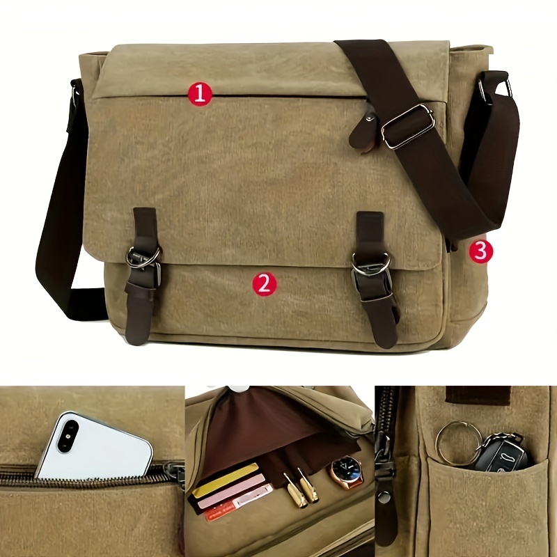 1pc mens vintage canvas sling bag durable large capacity multiple pockets crossbody bag convenient casual satchel bag details 0