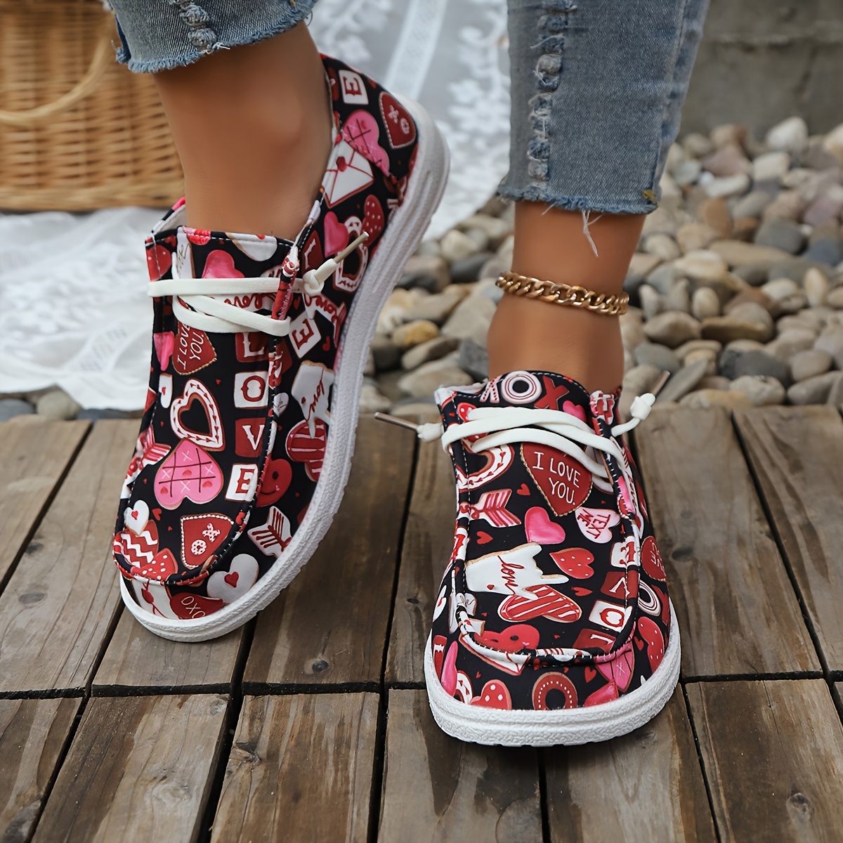 

Pattern Canvas Sneakers, Lightweight All-, Fabric Upper/inner, , Fabric Insole, Valentine's Day Fashion Footwear