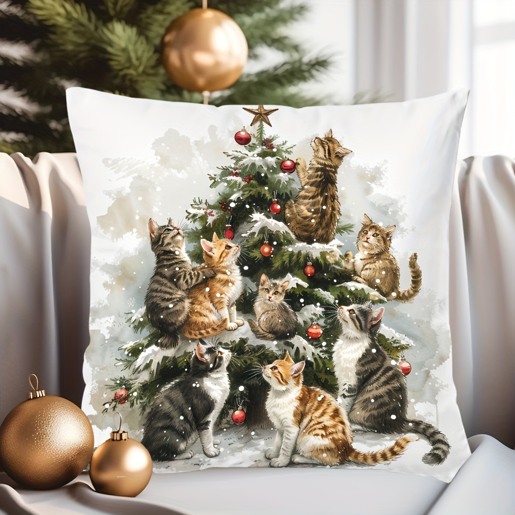 

Christmas Charm Pillow Cover 17.7" - Snowmen & , Single-sided Print, Sofa & Bedroom Decor, Zip Closure, Hand Washable Polyester, Christmas Decor, Best For Christmas