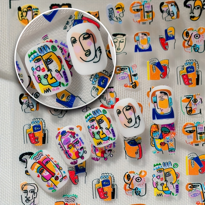 Image of 1 Chinese Style Facial Makeup +graffiti Style Nail Art Sticker, With Elements Such As Color, Rainbow, Lines, And Simple Lines, Suitable For Personal Diy Use By Women And