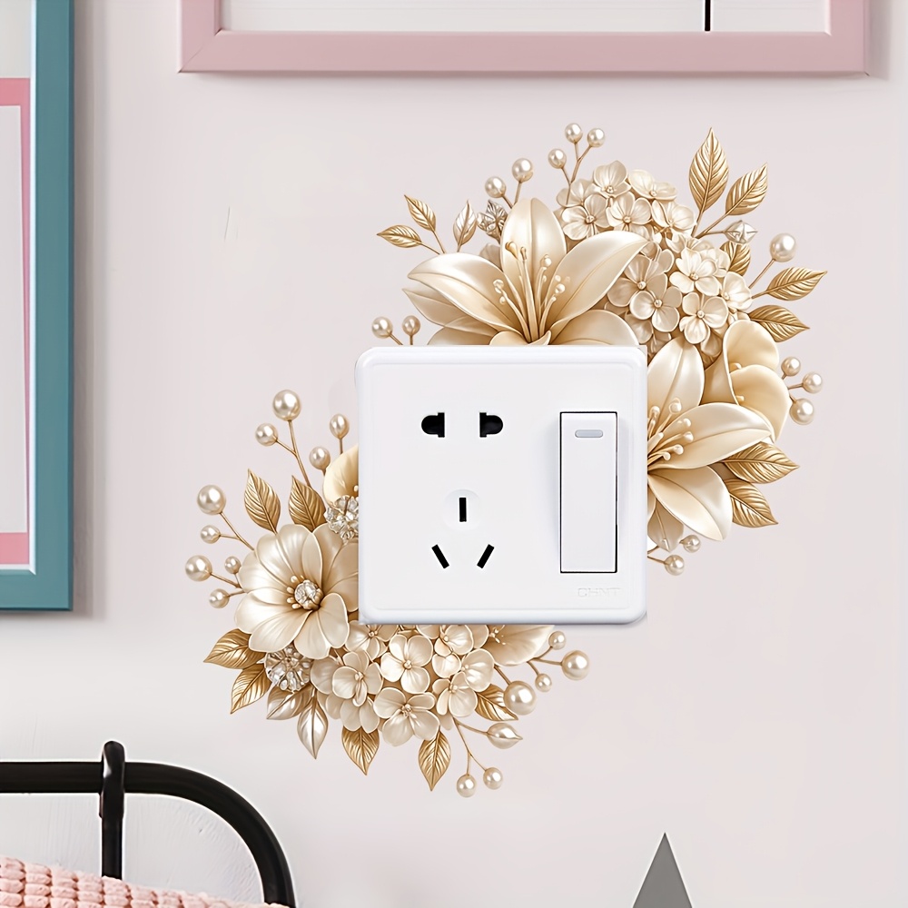 TEMU 1pc Premium Golden Floral Switch Sticker, Waterproof And Wear-resistant, Fits Most Switches And Outlets, Easily Conceals