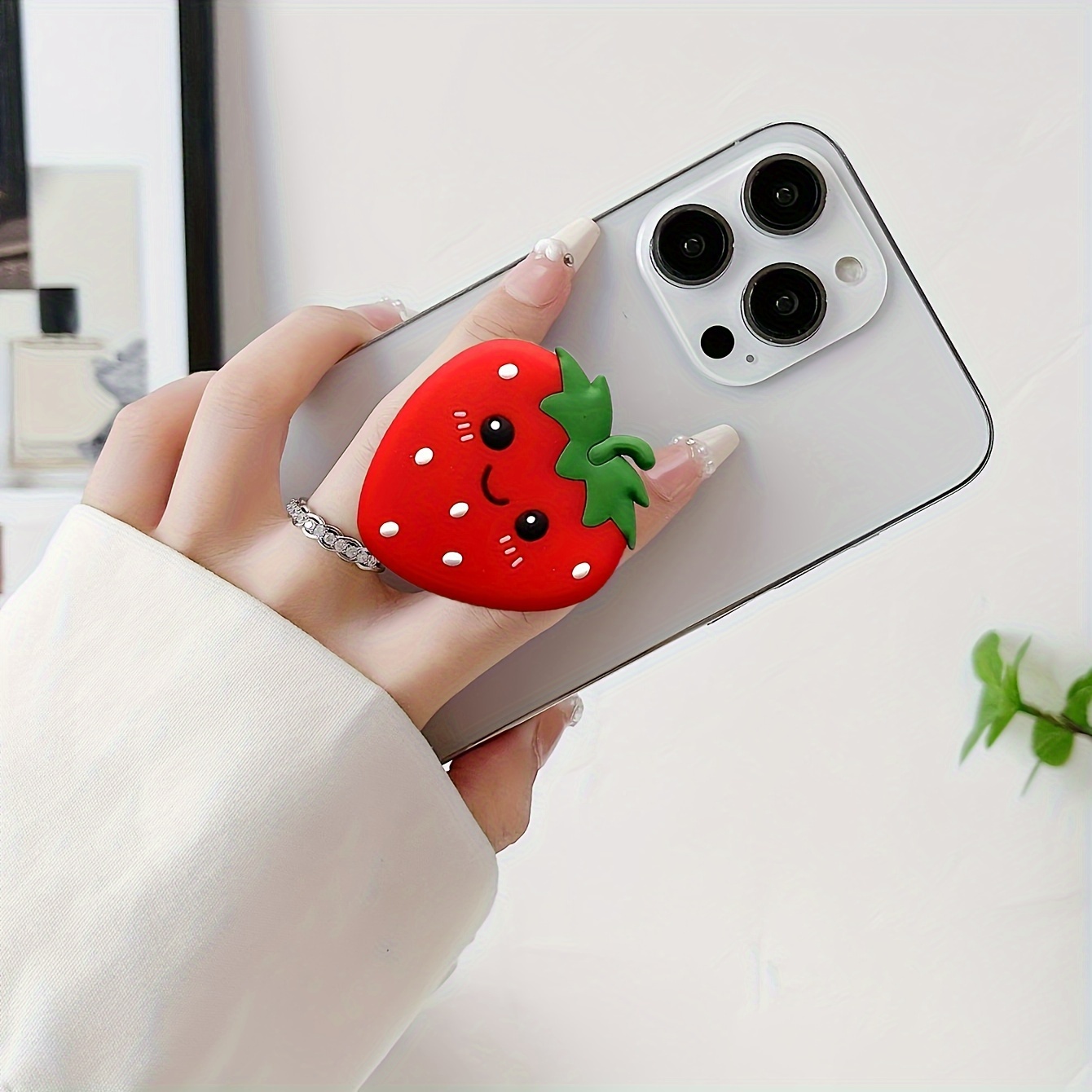 

1pc Cute Strawberry Design Expandable Grip Stand - Creative Collapsible Lazy Bracket For Smartphones