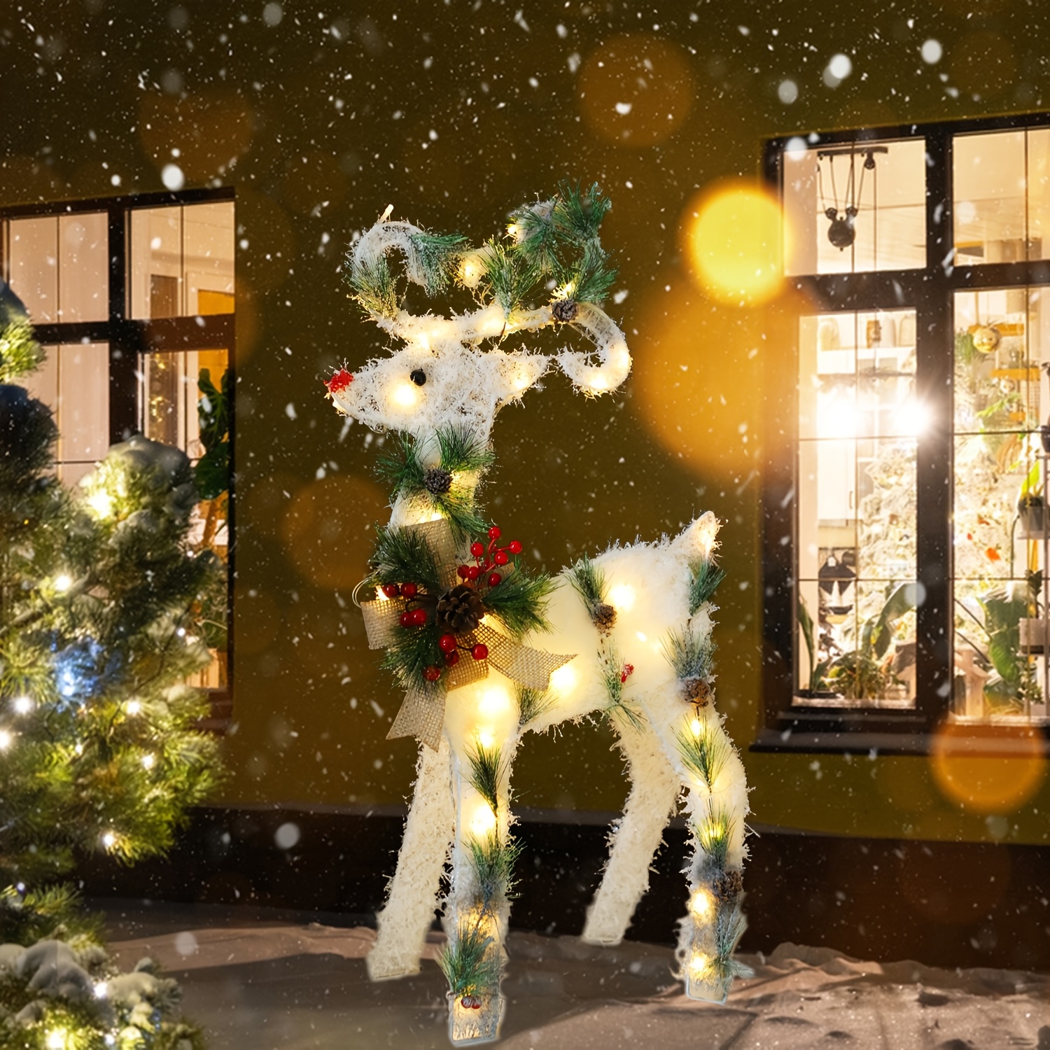 

Christmas Decorations Outdoor, Lighted Up Reindeer With 40 Leds Warm White Lights For Decor Front Door Backyard Patio Indoor Lighted Holiday Displays