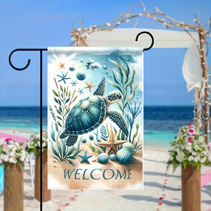 

1pc, Welcome Turtle Tropical Ocean Garden Flag, Rustic Coastal Summer Beach Yard Flag For Patio Lawn Decor, Home Decor, Outdoor Decor, Yard Decor, Garden Decorations