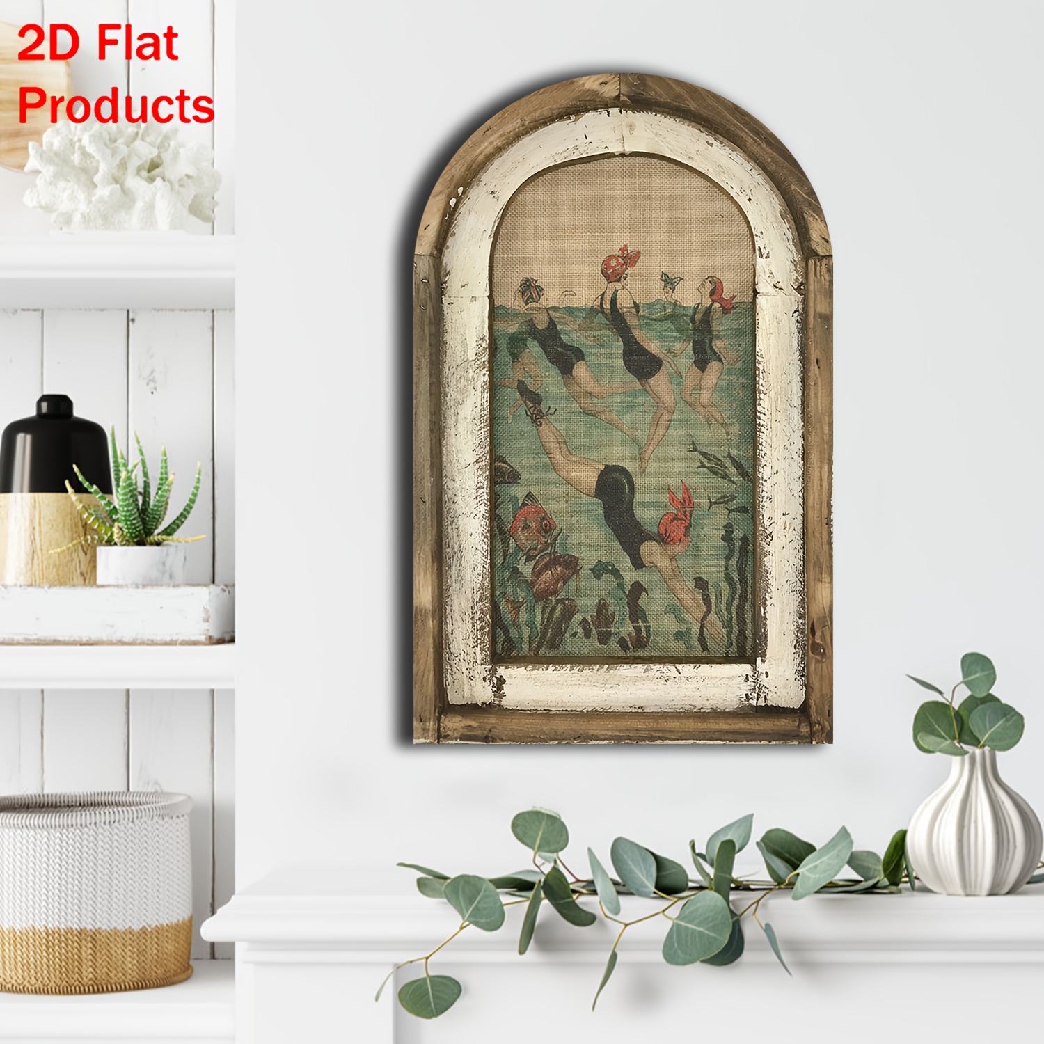 TEMU 2d Flat, 2d Flat Printing, 1pc, Bohemian Style Swimming Beauty Decorative Plaque, Decorative Plaque And Decorative Item, Suitable For Wall