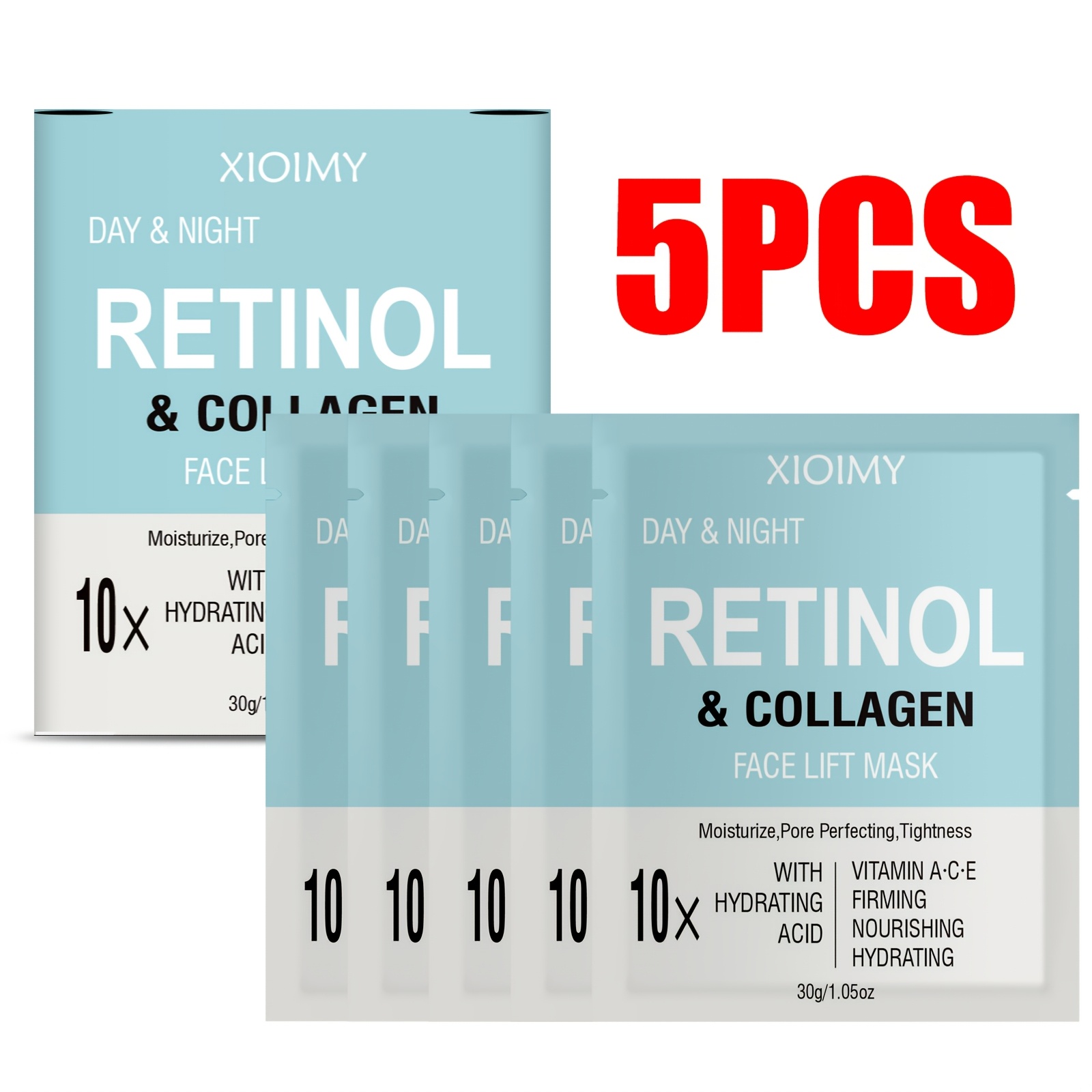 Image of 5pcs Retinol And Collagen Facial Mask, Hyaluronic Acid And Vitamins A, C, E, Moisturize, Make Facial Delicate, Smooth, , Light Beige, Provide For Skin, Facial Care, Facial Mask