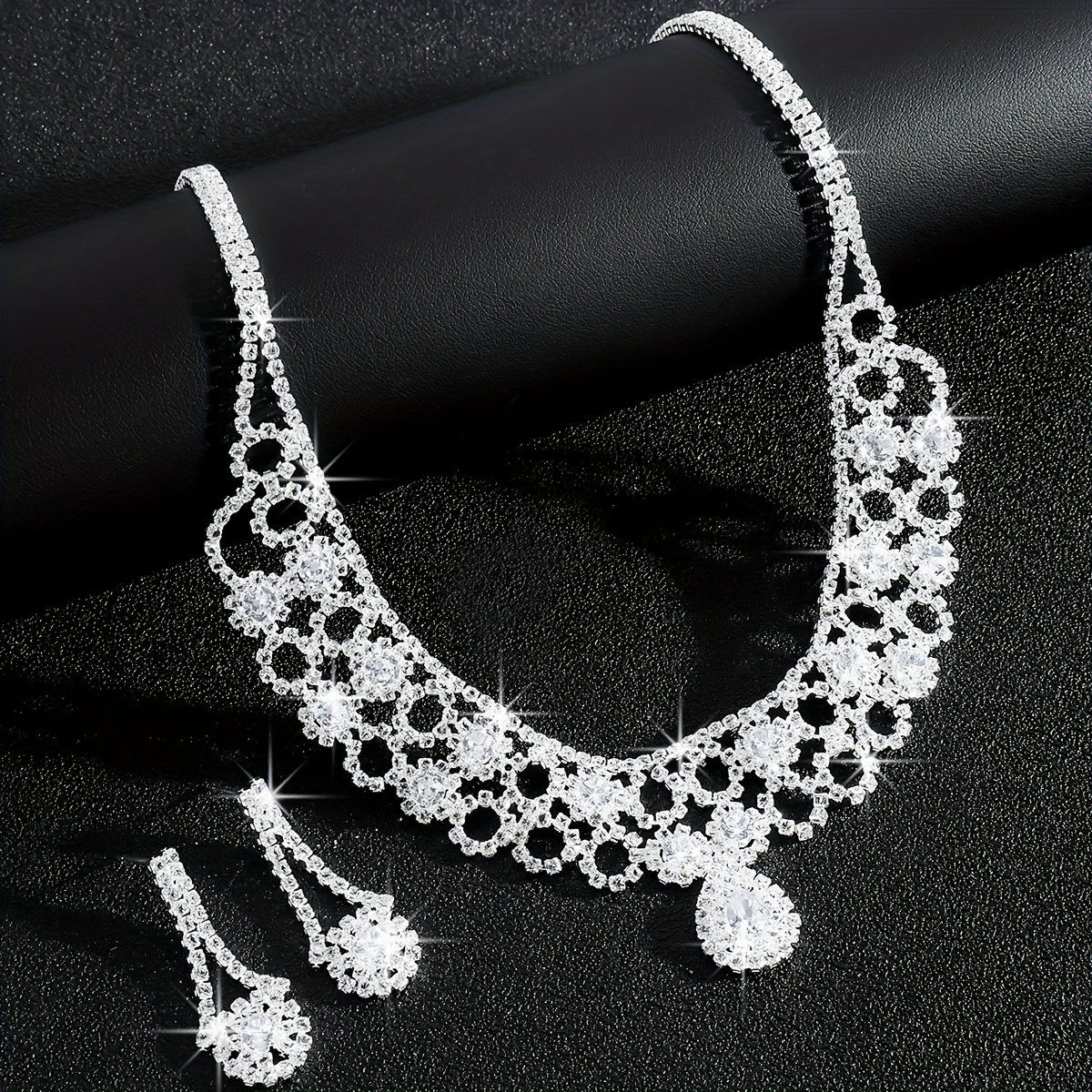 Double Layer Necklace & Earrings Set with Rhinestone Sunflowers