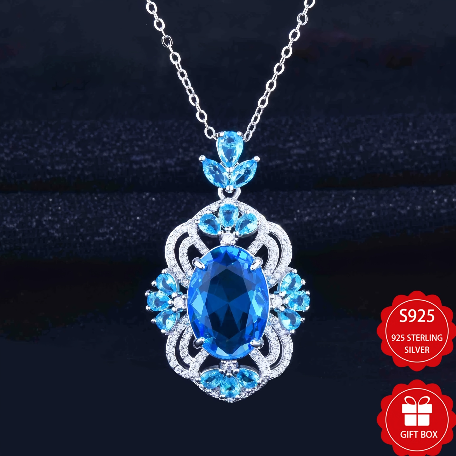 Image of S925 Silver 5a Zirconia Pendant Aurora Blue Main Stone Necklace Light Suitable For Gifting And Daily Wear