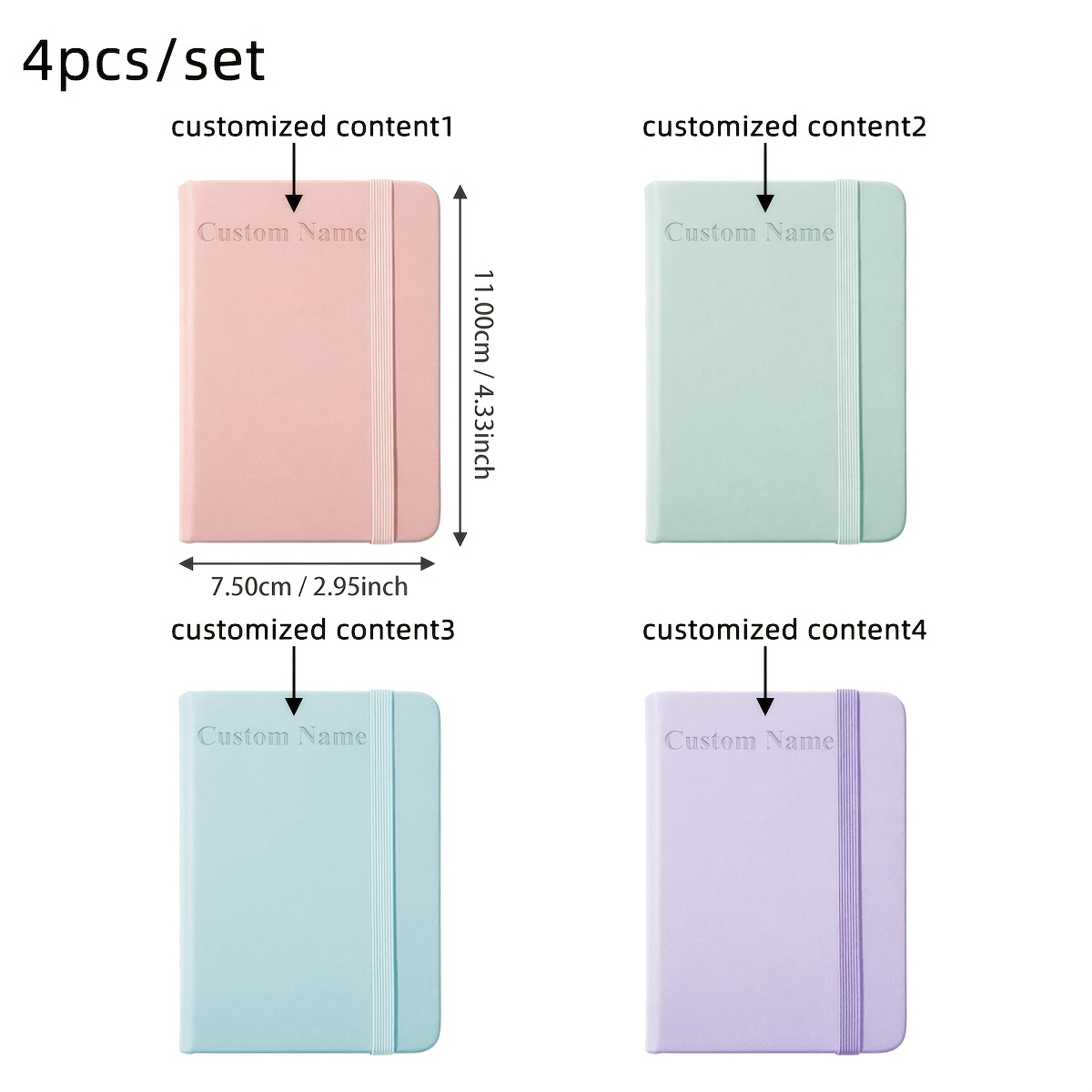 TEMU 4-pack Small Pocket Notebooks, Customizable Mini Notebooks, 200 Pages/100 Sheets, Hardcover With Thick Lined Paper, 3" X 4.4" (a7), Small