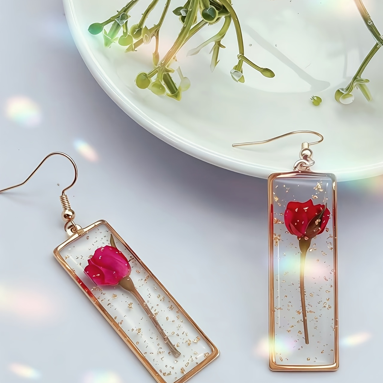 Image of A Dried Rose Flower Earring - Meticulously Handcrafted, Featuring A Vintage, Elegant, And Cute Design Unique, Modern, And Stylish - Perfect For Occasions, A Fashionable Ear Jewelry Accessory