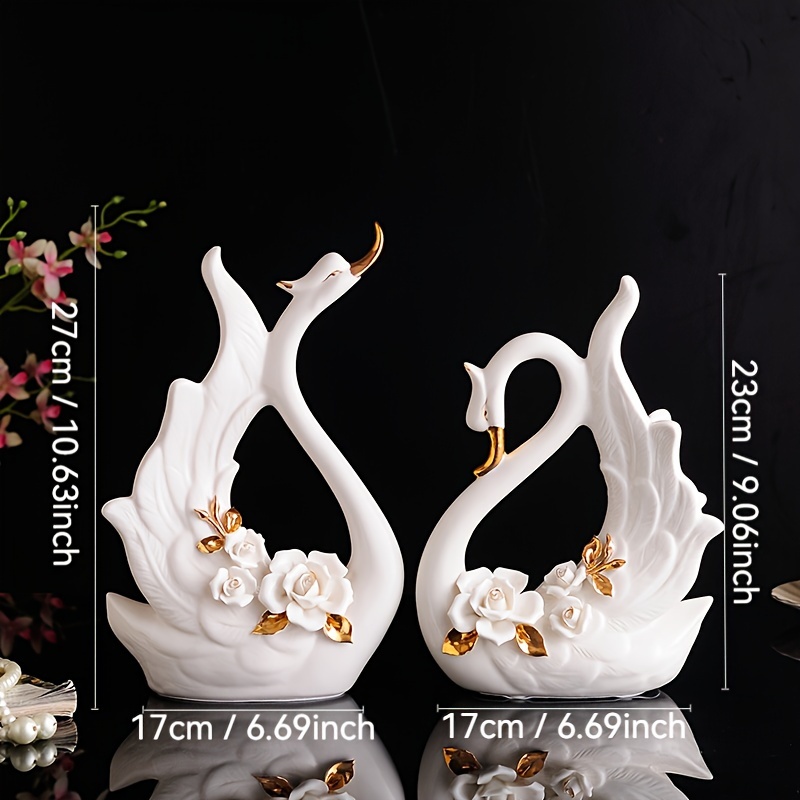 TEMU 2pcs Elegant Ceramic Statues Of Swan Couple - Perfect Or Wedding Gift! Very Suitable For Living Room, Wine Cabinet Or Study Room Home Decoration