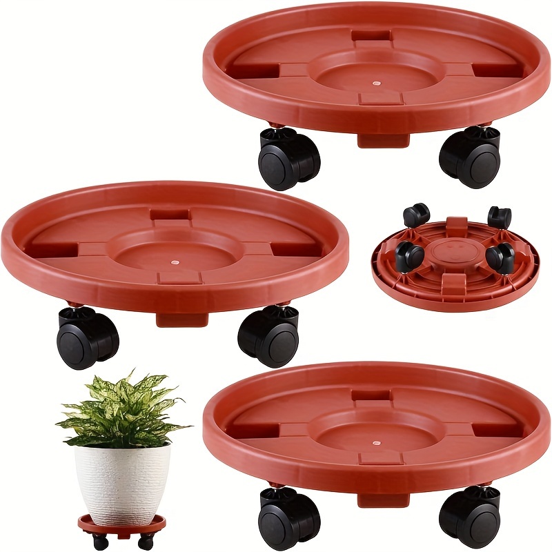 

2pcs Plastic Round Plant Tray With Wheels, Heavy-duty And Multi-functional Indoor/outdoor Pot Stand For Large Potted Plants