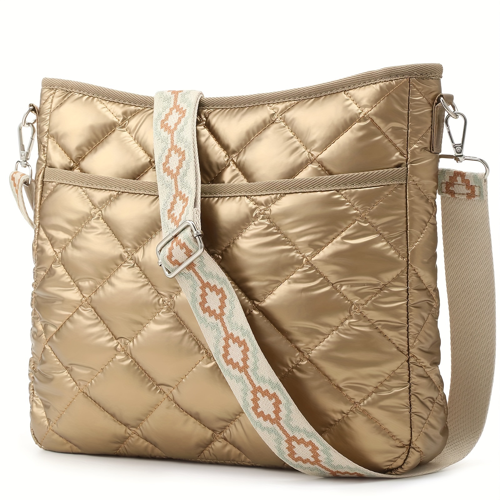 

's Quilted Bag, , //, Unique Pattern , Padded Shoulder, Length, Puffer , , Detachable , , , Envelope Quilted Pattern, , No Fur, For And Use