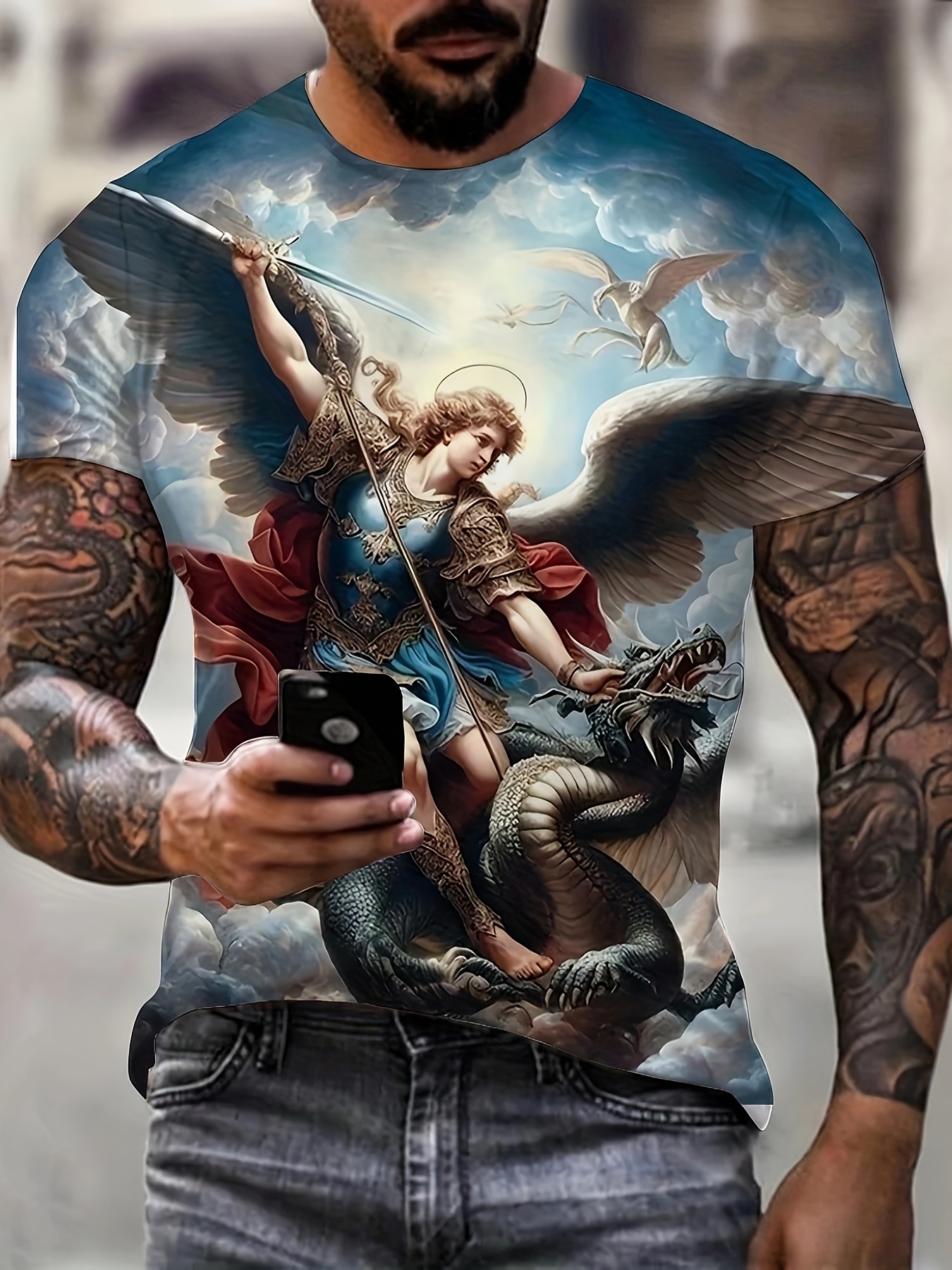 【新作！】３Dプリント！\tHermes\tHarnais en Gouache 3D Tシャツ 3d t shirt sold on Temu Australia