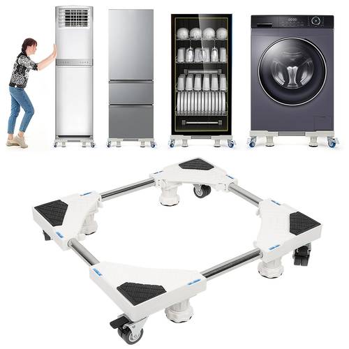 washing machine base adjustable length 42 cm 64 cm washing machine refrigerator base supporting load 300 kg tumble dryer base with 4 wheels mobile stand for home appliances refrigerator air conditioning black and white