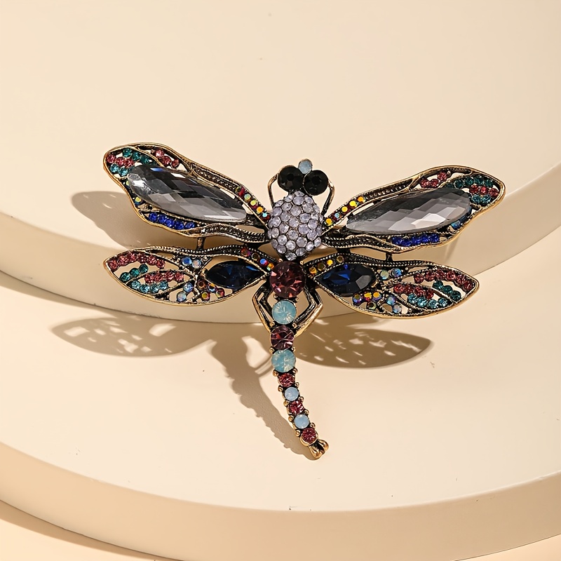 TEMU 1pc Retro Fashion Alloy Dragonfly Brooch, , Mixed Color, Glass Mosaic, For High- Accessories Bag Decoration