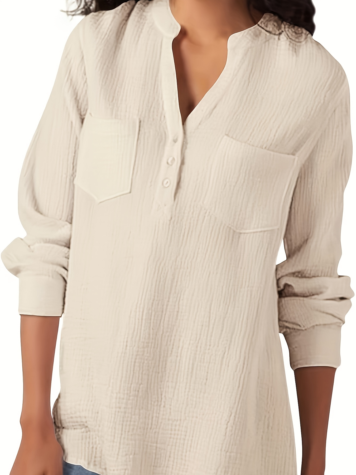 DUOEASE Chemisier Femme Élégant Manches Longues – Tunique Chic Automne Hiver Col V Dentelle – Pull Oversize Confortable